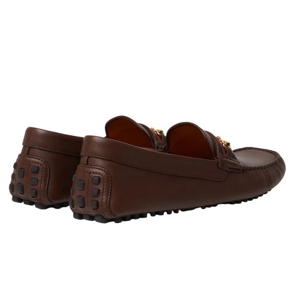GUCCI Ayrton Web GG Horsebit Leather Driver Loafers Brown Size 12.5 | US 13 NEW - Picture 10 of 16